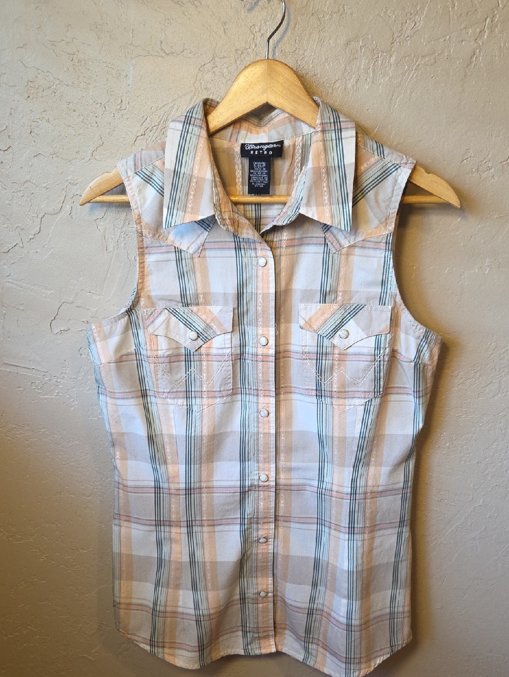 Wrangler Retro Plaid Shirt - Peach, Cream & Light Blue